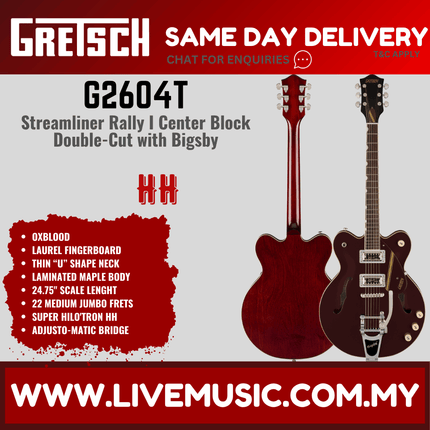 Oxblood center-block electric guitar with two humbuckers and archtop body