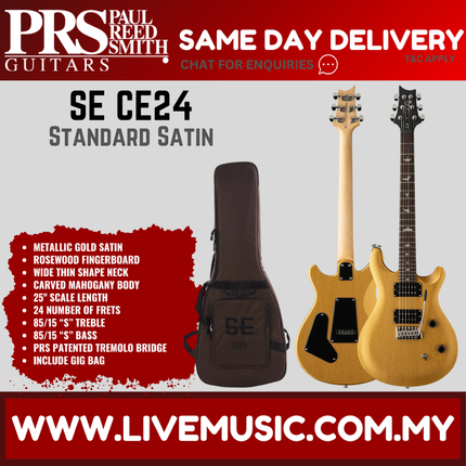 PRS SE CE24 Standard Satin Electric Guitar, Metallic Gold Satin