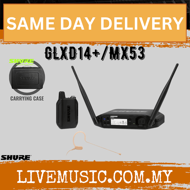 Shure GLXD14+/MX53 Digital Wireless Rackmount Earset System with MX153 Microphone and Carry Bag