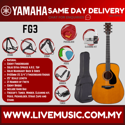 Yamaha Red Label FG3 Acoustic Guitar with Hard Bag - Natural ( FG-3 )