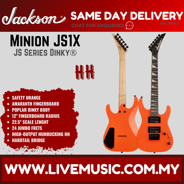 Jackson Dinky Minion JS1X Electric Guitar, Amaranth FB, Safety Orange ( JS 1X / JS-1X )