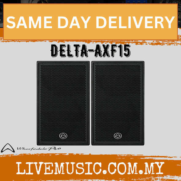 Pair of Wharfedale DELTA-AXF15 active speakers with black front mesh grilles