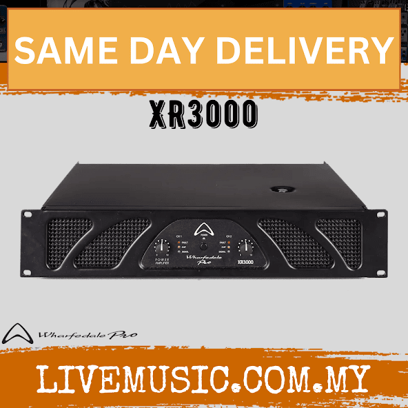 XR3000 2-channel power amplifier front panel with control dials and mesh vents