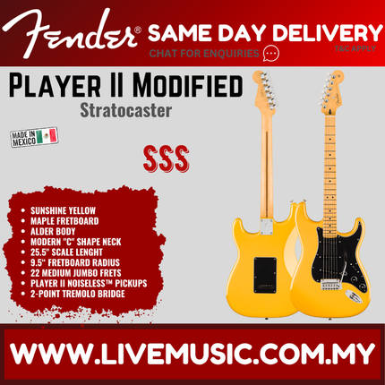 Fender Player II Modified Stratocaster Electric Guitar, Maple FB, Sunshine Yellow
