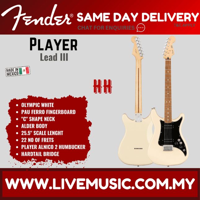 Fender Player Lead III Electric Guitar, Pau Ferro Fretboard - Olympic White