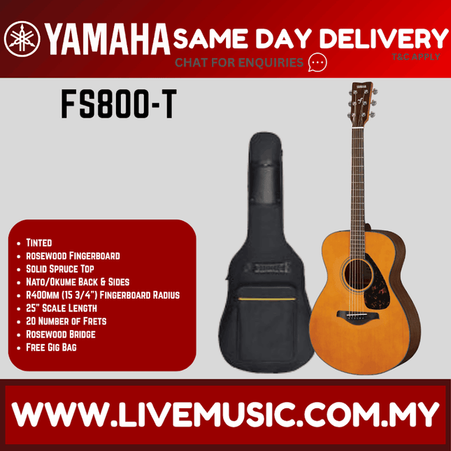 Yamaha FS800 40" Concert Solid Sitka Spruce Top Acoustic Guitar-Sand Burst/Natural/Tinted (FS 800)