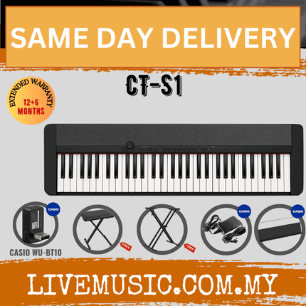 Casio CT-S1 61-key Portable Keyboard w/Keyboard Stand And WU-BT10 Wireless Bluetooth - Black ( CTS1 / CT S1 )
