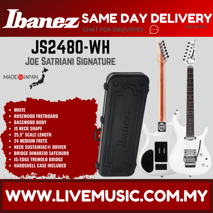 Ibanez JS2480 Joe Satriani Signature Electric Guitar with Case -  White (JS2480WH/JS2480 WH)