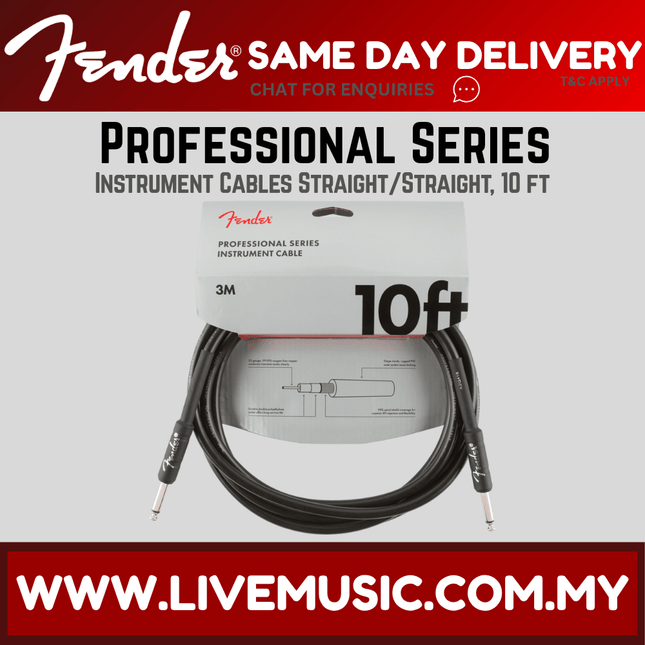 Fender Professional Series Instrument Cable, 10ft - Black