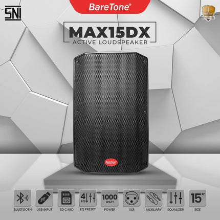 BareTone MAX15DX 2 Way Active Loud Speaker With USB/Bluetooth/EQ Preset ( MAX 15DX MAX-15DX )