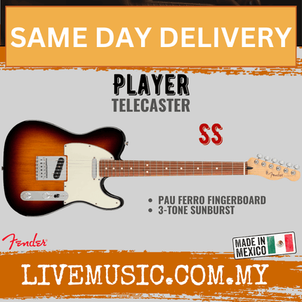Fender Player Telecaster Electric Guitar, Pau Ferro Fretboard - 3-Tone Sunburst