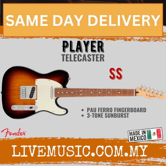Fender Player Telecaster Electric Guitar, Pau Ferro Fretboard - 3-Tone Sunburst