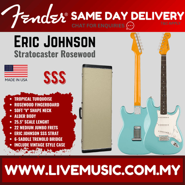 Fender Artist Eric Johnson SSS Stratocaster Guitar, Rosewood Fretboard with Deluxe Hardshell Case - Tropical Turquoise