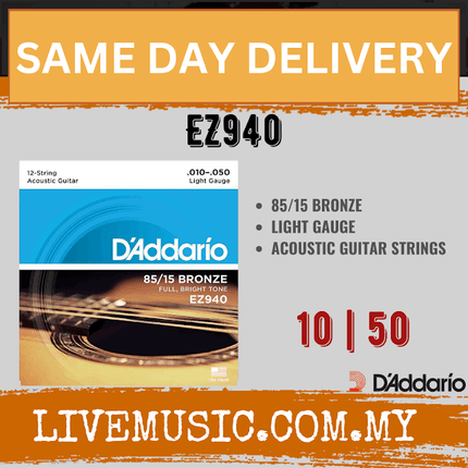 D'Addario EZ940 85/15 Bronze 12-String Acoustic Strings, Light, 10-50 (DAddario)