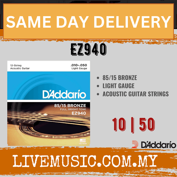 D'Addario EZ940 85/15 Bronze 12-String Acoustic Strings, Light, 10-50 (DAddario)