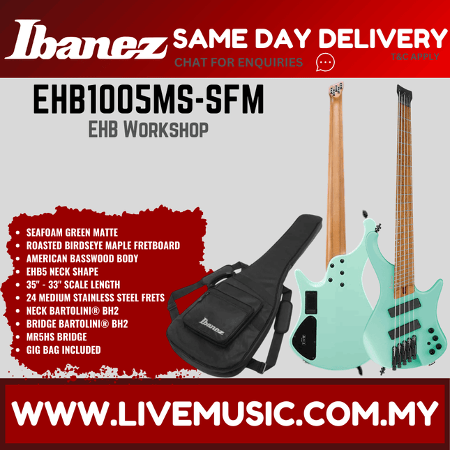 Ibanez Bass Workshop EHB1005MS 5-String Headless Bass Guitar - Sea Foam Green Matte (EHB1005MS-SFM)