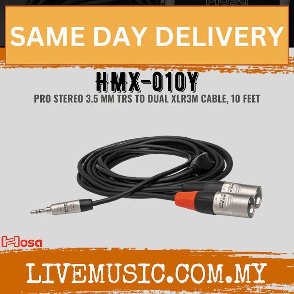 Hosa HMX-010Y Pro Stereo Breakout Cable, REAN 3.5mm TRS to Dual XLR3M (HMX010Y/HMX 010Y)