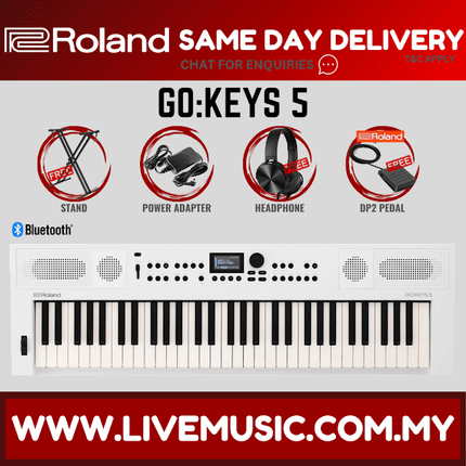 Roland GO:KEYS 5 61-Key Music Creation Keyboard With Keyboard Stand Adapter - White ( GO-61K / GO-KEYS5 / GOKEYS5 / GOKEYS )