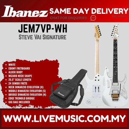 Ibanez JEM7VP Steve Vai Signature Premium Electric Guitar - White (JEM7VP-WH)