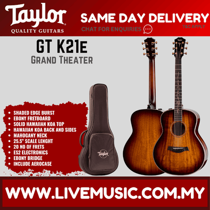 Taylor GT K21e Grand Theater Acoustic Guitar W/AeroCase, Shaded Edgeburst