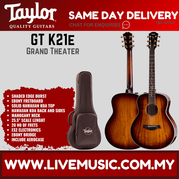 Taylor GT K21e Grand Theater Acoustic Guitar W/AeroCase, Shaded Edgeburst