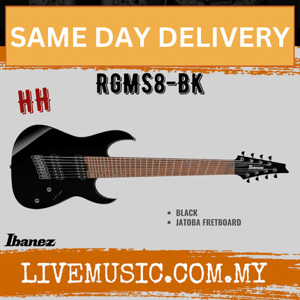 Ibanez RGMS8-BK 8-String Electric Guitar, Black ( RGMS8 BK / RGMS8BK )