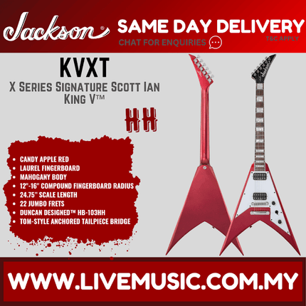Jackson X Series Signature Scott Ian King V KVXT Electric Guitar, Laurel FB, Candy Apple Red