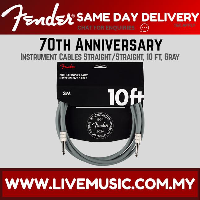 Fender 70th Anniversary Guitar Cable, 10FT, Gray