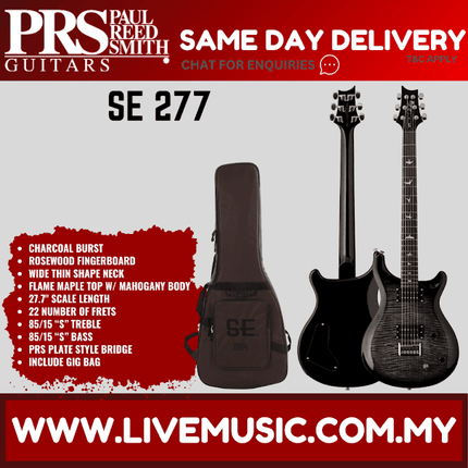 PRS SE 277 Extended Electric Guitar w/GigBag, Rosewood FB, Charcoal Burst ( SE277 / SE-277 )