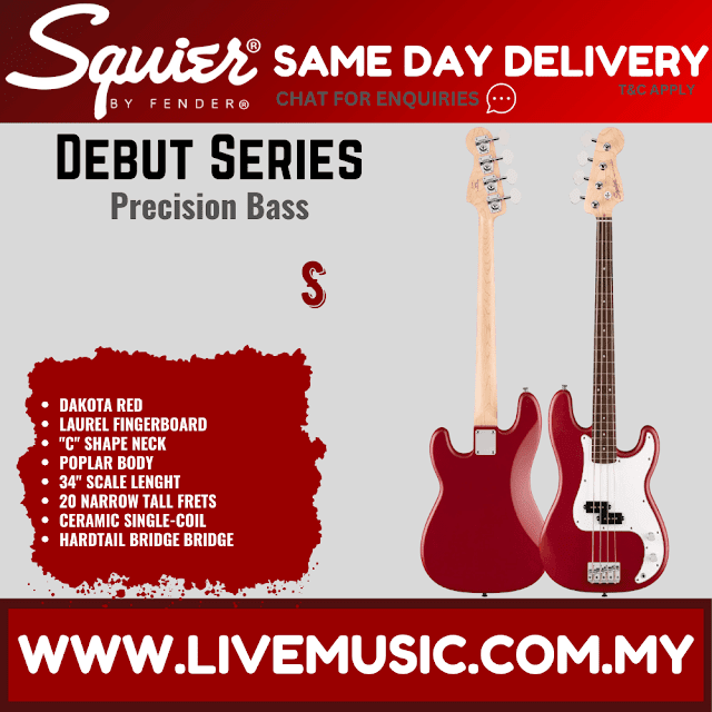 Squier Debut Series Precision Bass Guitar, Laurel FB, Dakota Red