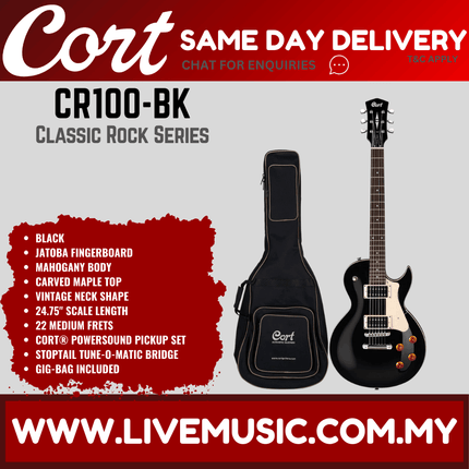 Cort CR100 Electric Guitar Jatoba Fretboard with Gig Bag - Black (CR-100/CR 100)