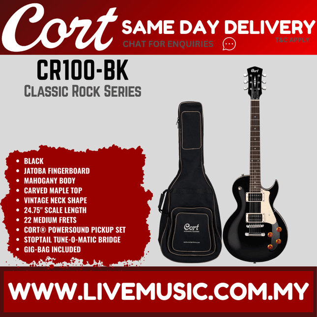 Cort CR100 Electric Guitar Jatoba Fretboard with Gig Bag - Black (CR-100/CR 100)