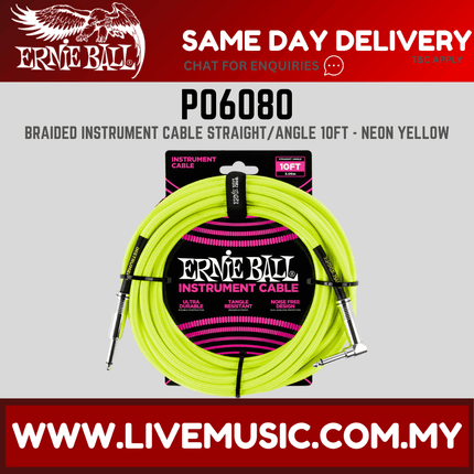 Ernie Ball 6080 Instrument Cable 10 Ft, Neon Yellow