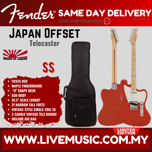 Fender Japan Offset Telecaster Electric Guitar, Maple Fretboard with FREE Gig Bag - Fiesta Red