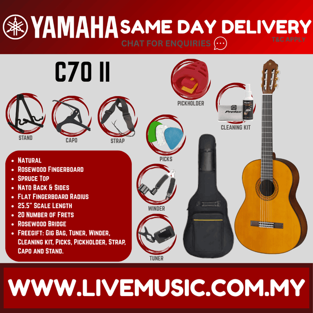 Yamaha C70 II Full Size Classical Guitar with Bag ( C70II / C70-II )