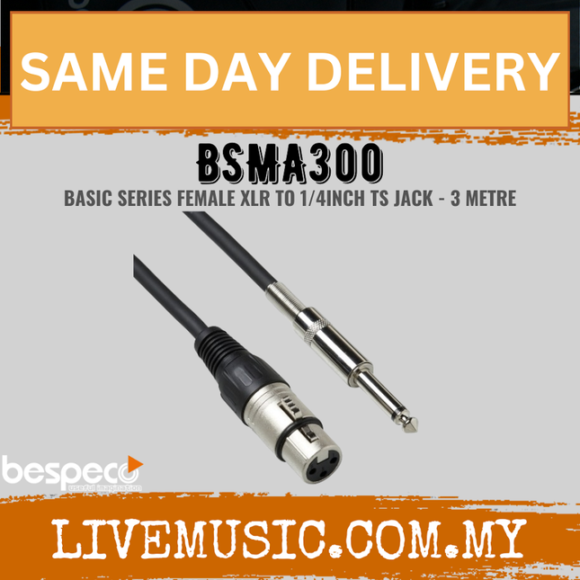 Bespeco BSMA300 3 Metres (XLR Female – Straight 1/4″ Mono Jack)