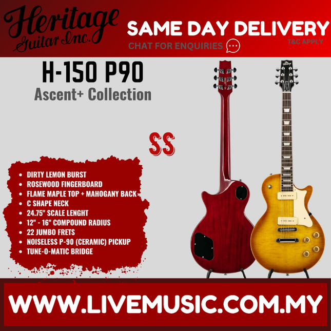 Heritage Ascent+ Collection H-150 P90 Electric Guitar, Dirty Lemon Burst ( H-150 )