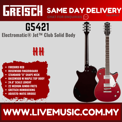 Gretsch G5421 Electromatic Jet Club Electric Guitar, RW FB, Firebird Red