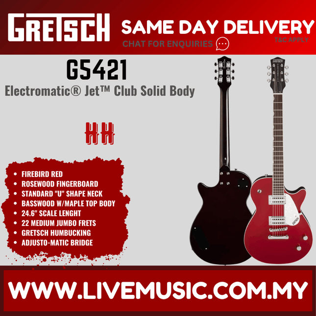 Gretsch G5421 Electromatic Jet Club Electric Guitar, RW FB, Firebird Red