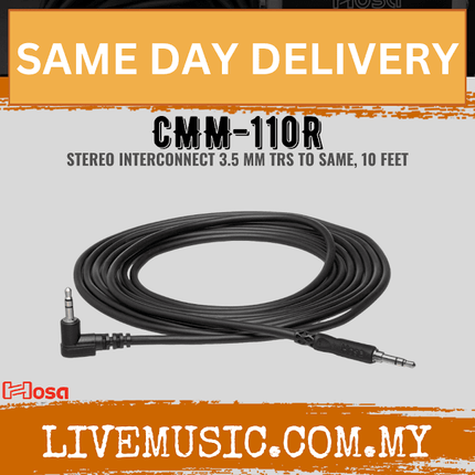 Hosa CMM-110R 3.5m TRS to 3.5MM TRS RA Cable, 10ft (CMM110R/CMM 110R)