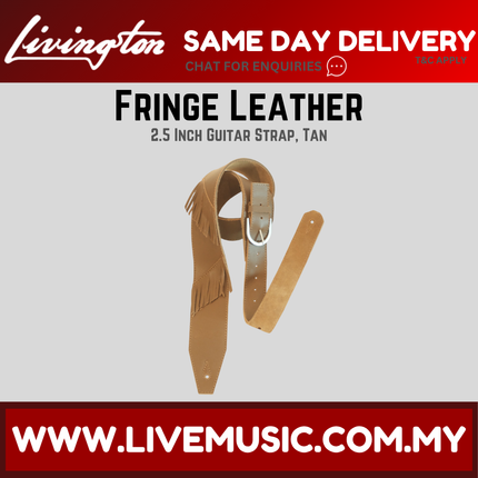 Livingston FLT-25 2.5 Inch Fringe Leather Guitar Strap, Tan ( FLT25 FLT 25 )