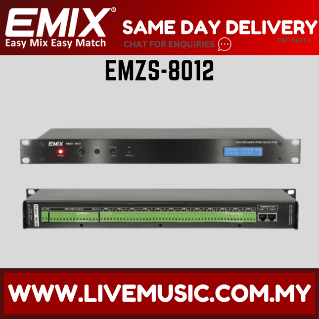 EMIX 12-channel interrupted zone selector rack unit, black front panel with blue display