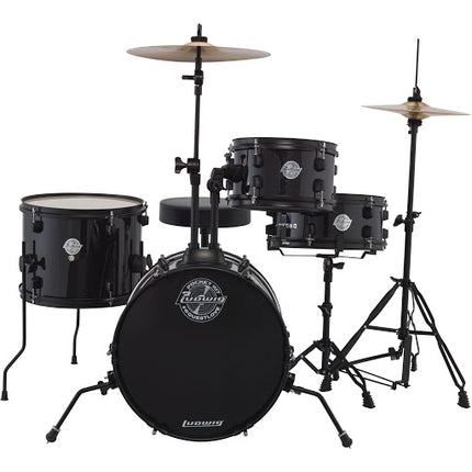 Ludwig LC178X016DIR Pocket Kit 4-Piece Drum Kit with Hardware and Cymbals - Black Sparkle (LC178X 016DIR)
