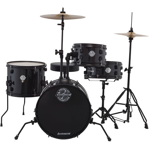 Ludwig LC178X016DIR Pocket Kit 4-Piece Drum Kit with Hardware and Cymbals - Black Sparkle (LC178X 016DIR)