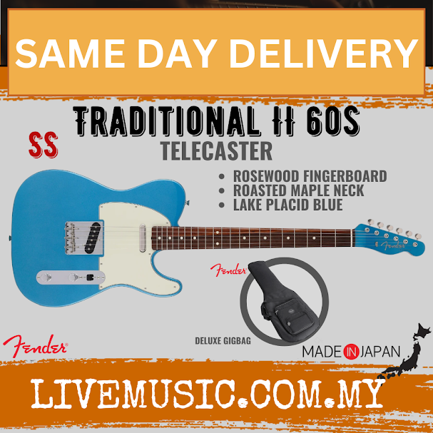 Fender Japan Traditional II 60s Telecaster Electric Guitar, Roasted Maple Neck / Rosewood Fretboard - Lake Placid Blue