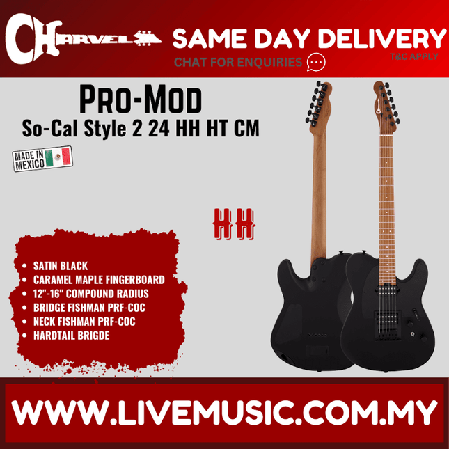 Charvel Pro-Mod So-Cal Style 2 24 HT HH Electric Guitar, Satin Black