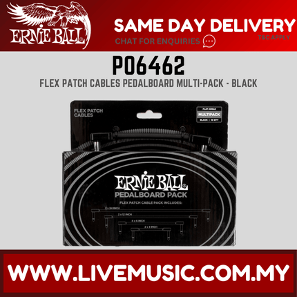 Ernie Ball P06462 Flex Instrument Patch Cable, Black, Multi-Pack