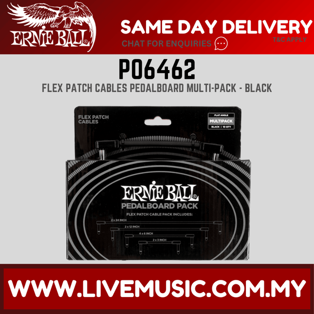 Ernie Ball P06462 Flex Instrument Patch Cable, Black, Multi-Pack