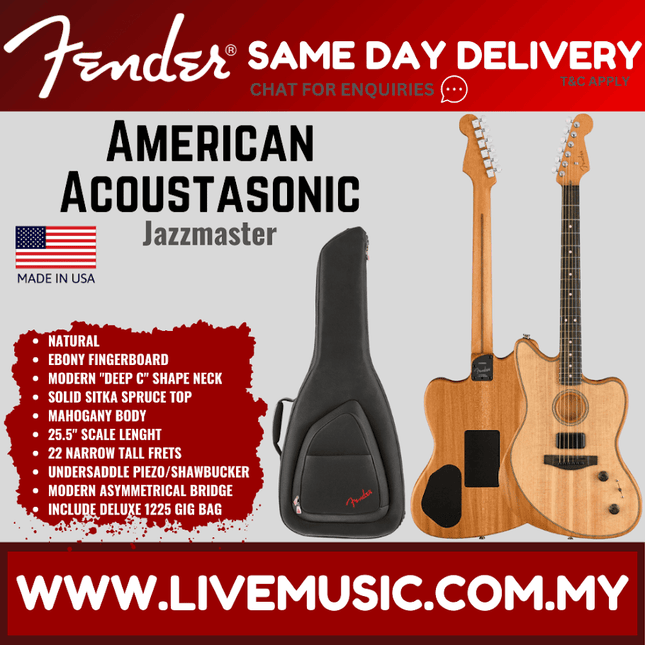 Natural Acoustasonic Jazzmaster guitar with ebony fretboard, in padded bag