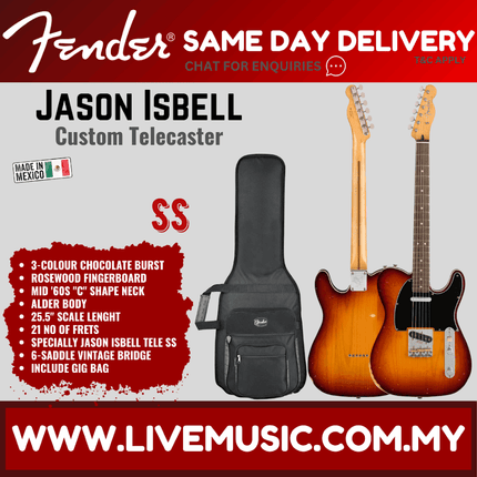Fender Jason Isbell Custom Telecaster Electric Guitar, RW FB, 3-Colour Chocolate Burst